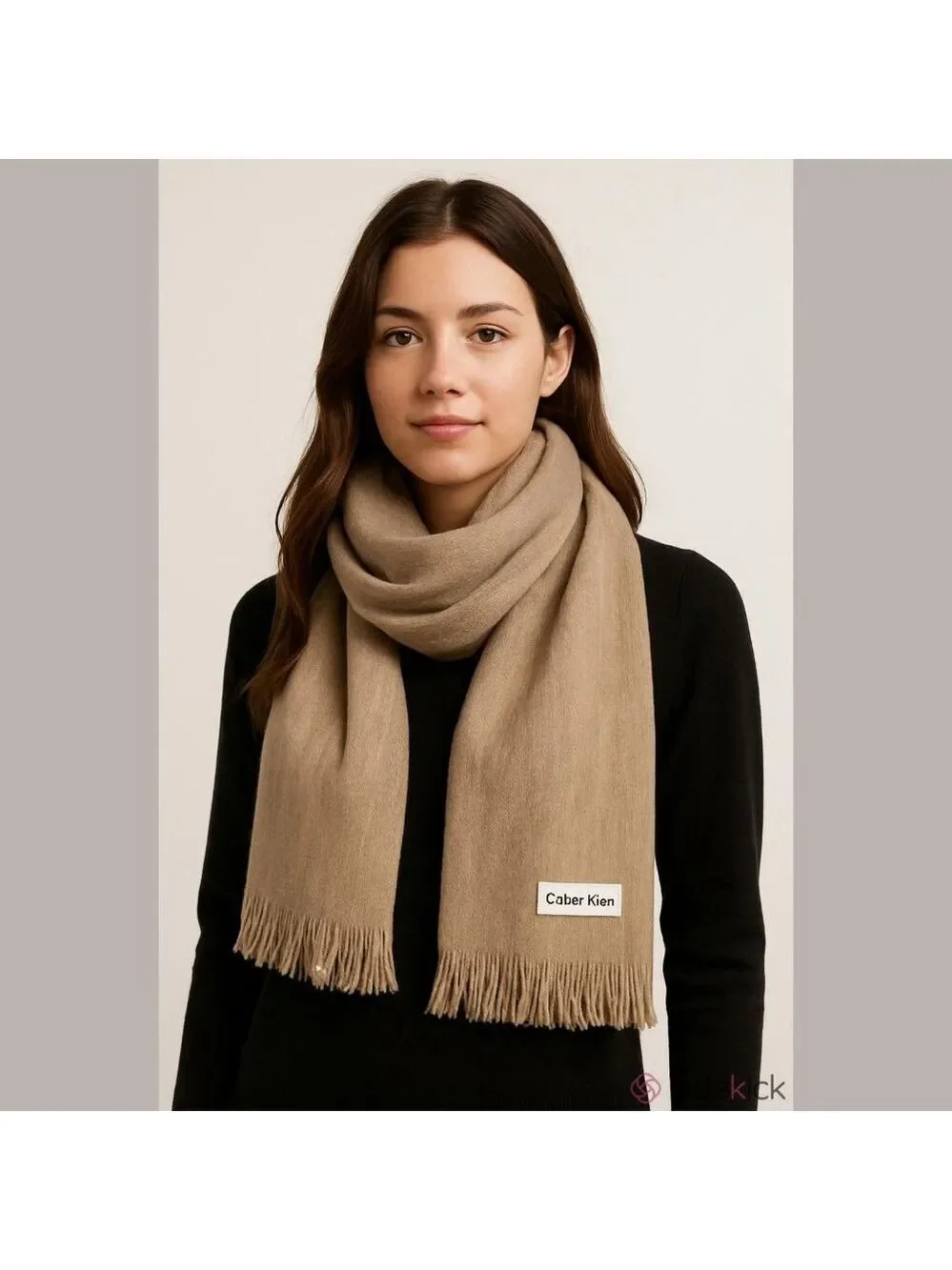 Calvin Klein Beige Fringed Scarf One Size